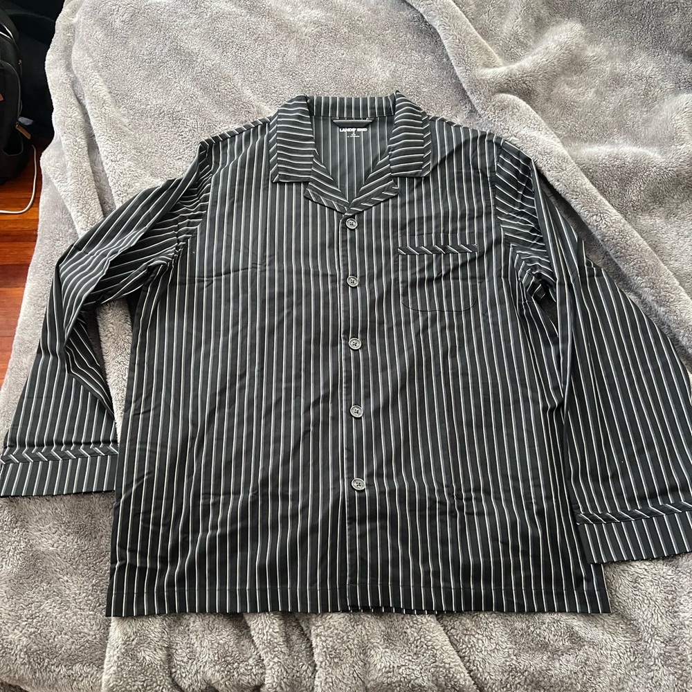 Lands' End Men's Black and White Striped Pajama Set - Picture 2 of 5